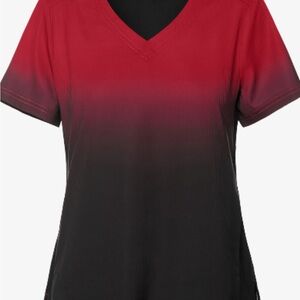 NWOT Koi Red Ruby and Black ombré print scrub Women's Top